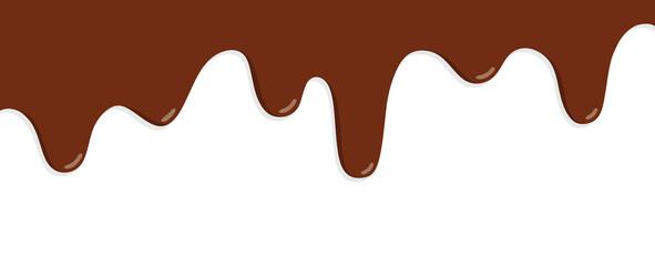Realistic dripping brown chocolate on white background.