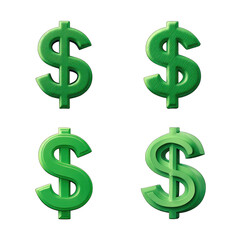 Four green dollar signs,  3D effect,  on black background