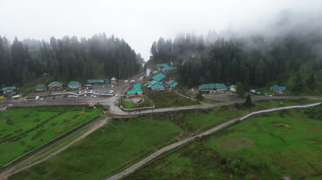 aerial view of the mountain village in gulmarg kashmir