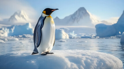 Fototapeta premium penguin stands gracefully on an ice floe in Antarctica