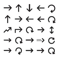 Black Arrow Icons Set | Vector Arrow Symbols, Direction Signs, Navigation and Rotation Elements