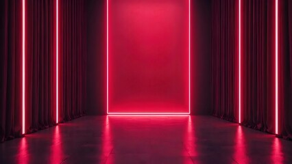 Red Lit Corridor with Dark Curtains