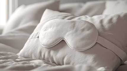 Comfortable white silk sleep mask on bed pillow