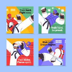 Obraz premium Hand-Drawn Flat Illustrations of Taekwondo in Action Card Square Collection