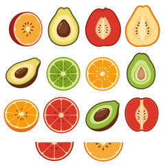 Vibrant Cross-Section Fruit Illustration Set
