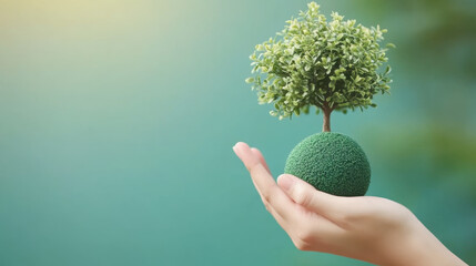 Hand of human holding green earth with tree for ESG, co2, and net zero.Concept of World sustainable environment