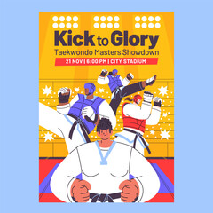 Hand-Drawn Flat Style for Taekwondo Event Poster