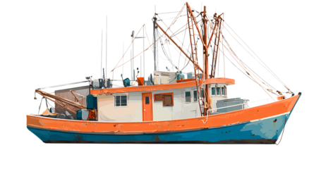 fishing boat with transparent background, png file for photoshop, vector illustration 