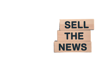 Wooden blocks stacked spell out sell the news isolated on transparent background