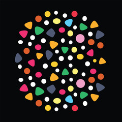 Black Terrazzo Texture with Colorful Mosaic Stones and Granite Finish