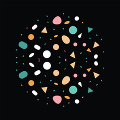 Black Terrazzo Texture with Colorful Mosaic Stones and Granite Finish