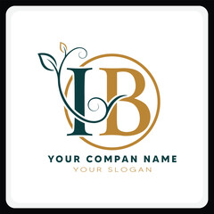 Vector art of monogram ib logo with floral element