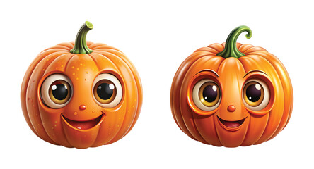 Obraz premium Cute Cartoon Pumpkin: A cute cartoon pumpkin with big eyes and a smiling face, Halloween style, sharp details, PNG style.