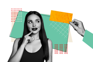 Collage poster image of dreamy attractive woman citizen use vote president election isolated on drawing background