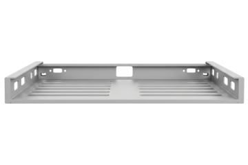 Vented metal shelf for a server rack isolated on a transparent background