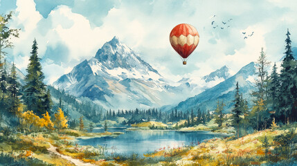 Hand drawn watercolor mountain landscape vector