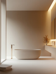 minimalist bathroom with  bathtub a serene atmosphere.