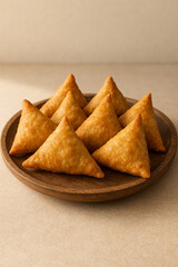 Crispy Samosas on Rustic Wooden Platter – Social Media Ready