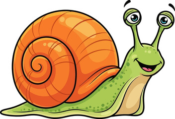 Happy cartoon snail with big eyes and a cheerful smile