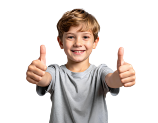 Firefly_Happy kid thumbs up gesture positive child approval expression on transparent backgro