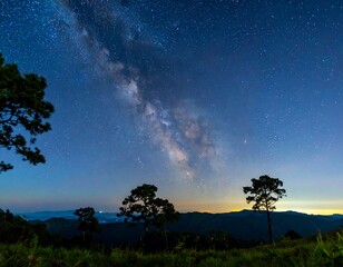 Fototapeta premium Milky Way over a mountain range at dawn