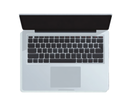 Open laptop, top view, flat design