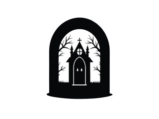 haunted doorway silhouette icon design on white background