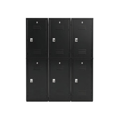 Set of Six Short Black High School Lockers on Transparent Background