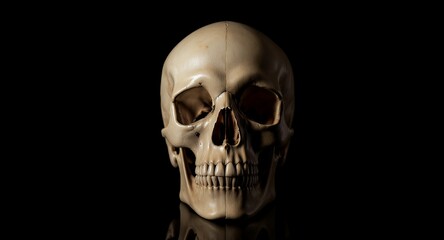 Obraz premium Human Skull, Anatomy Study, Dark Background, Medical Illustration, Halloween Decoration, Death Symbol, Forensic Science, Bone Structure, Realistic Skull, Isolated Skull, X-Ray Style, Skeletal Rem