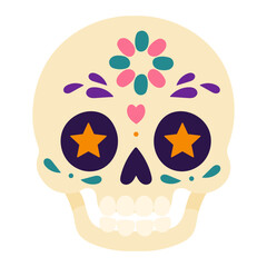 Star eyed sugar skull icon for Day of the Dead