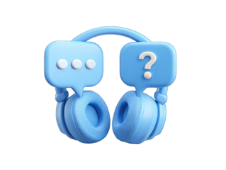 Blue headphones with chat bubble and question mark