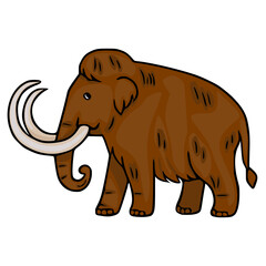 Adorable vector illustration of a brown mammoth, showcasing its unique curved tusks and detailed fur texture, perfect for children's books or educational materials.