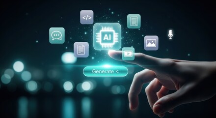 Artificial Intelligence concept with generate button and interactive application icons