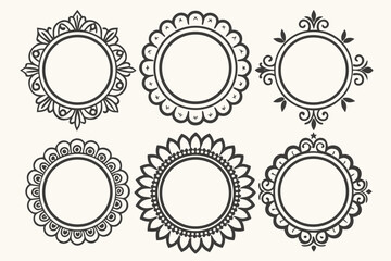 Six ornate circular decorative frames with vintage floral and scrollwork designs vector