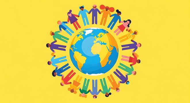 International Mother Language Day Diverse People Holding Hands Around the World Unity and Togetherness