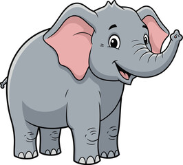 Fototapeta premium Happy cartoon elephant with raised trunk, smiling and ready for fun.