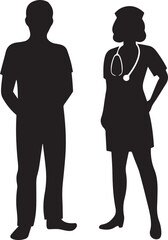 Doctor and nurse silhouette vector, black and white silhouette vector illustration