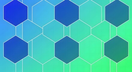 Hexagonal pattern with blue and green gradient background.