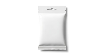 White Blank Plastic Pouch Packaging Mockup with Hanging Hole Perfect for Snack Food Powder or Cosmetic Products on White Background Studio Shot