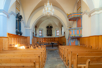 Schweiz, Engadin, Bergell, Soglio; Innenraum der reformierten Dorfkirche von Soglio