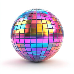 Colorful disco ball with shiny reflective tiles glowing brightly