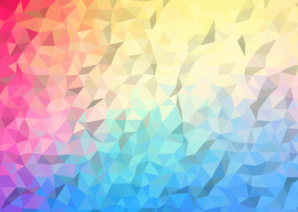 Low poly triangular background in bright rainbow colors. Colorful polygonal banner template. Multicolor backdrop in origami style.