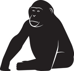 Chimpanzee black and white silhouette vector illustration