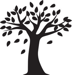 Tree with falling leaves black and white silhouette vector illustration