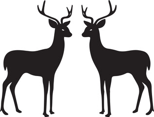 Deer facing each other black and white silhouette vector illustration