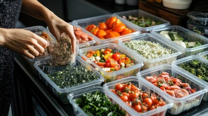 Fototapeta premium Healthy Meal Prep With Fresh Ingredients In Containers