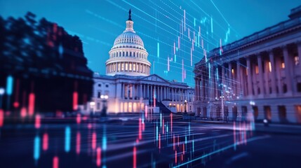 Capitol Building Financial Data Overlay at Night