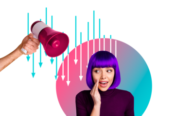 Artwork collage image of lovely charming glamour woman tell say news info isolated on pink neon background