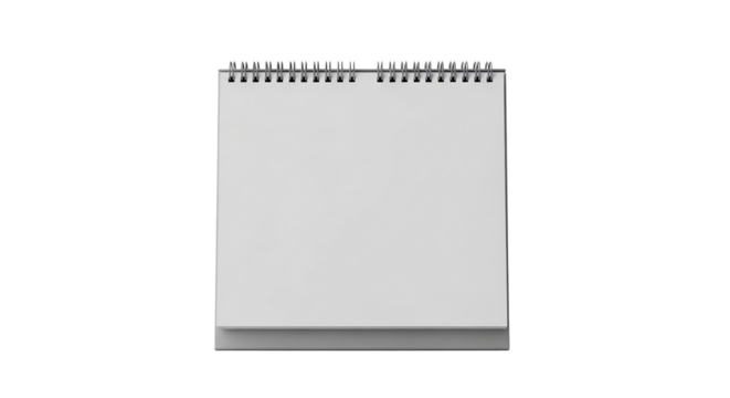 Blank desk calendar with spiral binding isolated on transparent background
