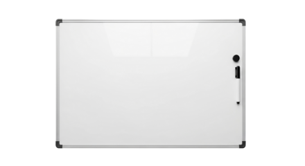 Whiteboard isolated on transparent background for office, school, or home use
